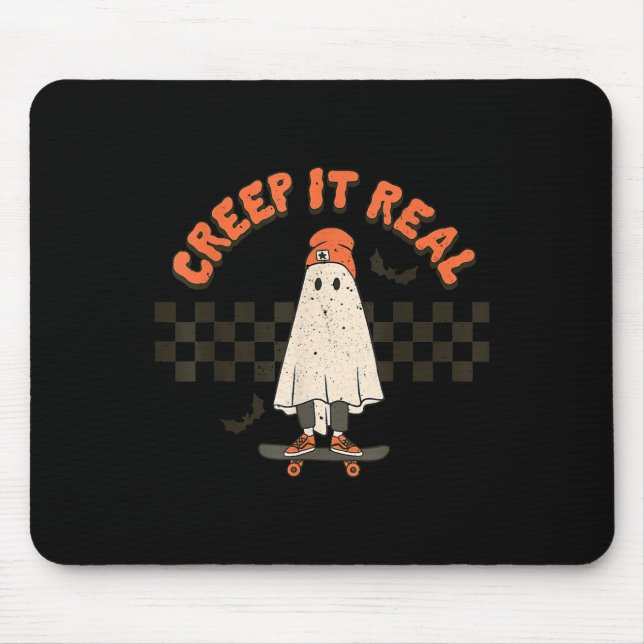 Retro Halloween Creep it real Ghost Boy Fall Seaso Mouse Mat (Front)