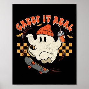 Retro Halloween Creep It Real Ghost Boy Fall Seaso Poster