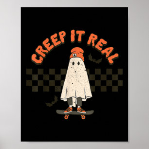 Retro Halloween Creep it real Ghost Boy Fall Seaso Poster