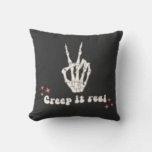 Retro Halloween Creep it Real Skeleton  Cushion