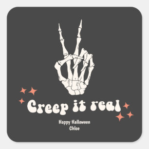 Retro Halloween Creep it Real Skeleton Square Stic Square Sticker