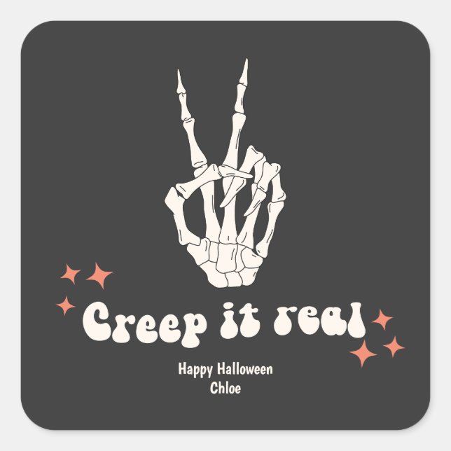 Retro Halloween Creep it Real Skeleton Square Stic Square Sticker (Front)