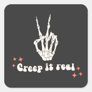 Retro Halloween Creep it Real Skeleton Square Sticker