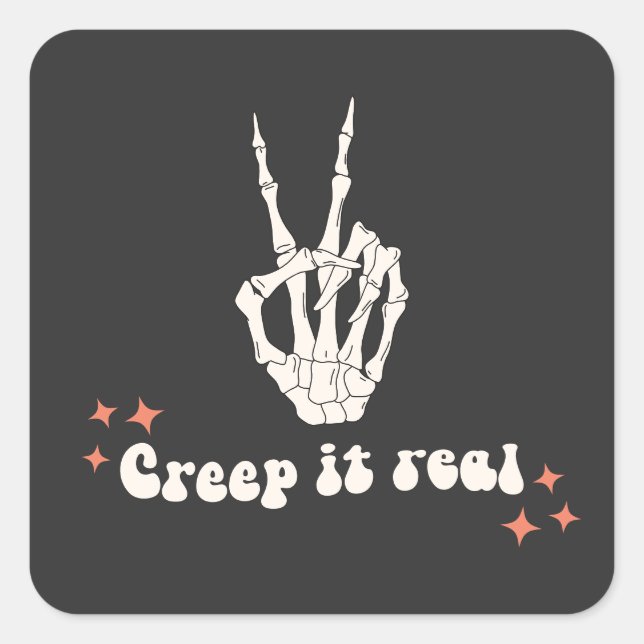Retro Halloween Creep it Real Skeleton Square Sticker (Front)