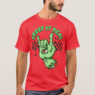 Retro Halloween Creep it Real Vintage Hand Hallowe T-Shirt