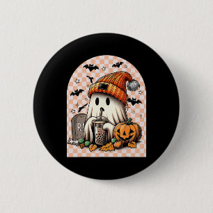 Retro Halloween Cute Ghost Drinking Coffee Pumpkin 6 Cm Round Badge