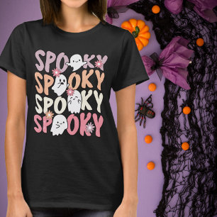 Retro Halloween Cute Ghosts and Flowers Spooky T-Shirt