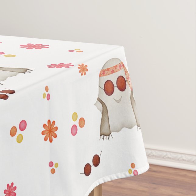 Retro Halloween Cute Kids Floral Ghost Tablecloth (In Situ)