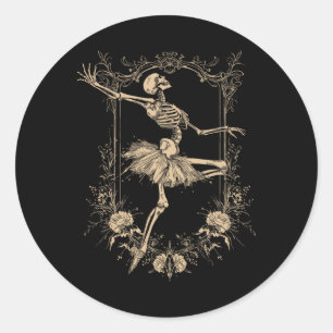 Retro Halloween Dancing Ballerina Skeleton Goth De Classic Round Sticker
