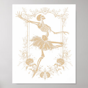 Retro Halloween Dancing Ballerina Skeleton Goth De Poster