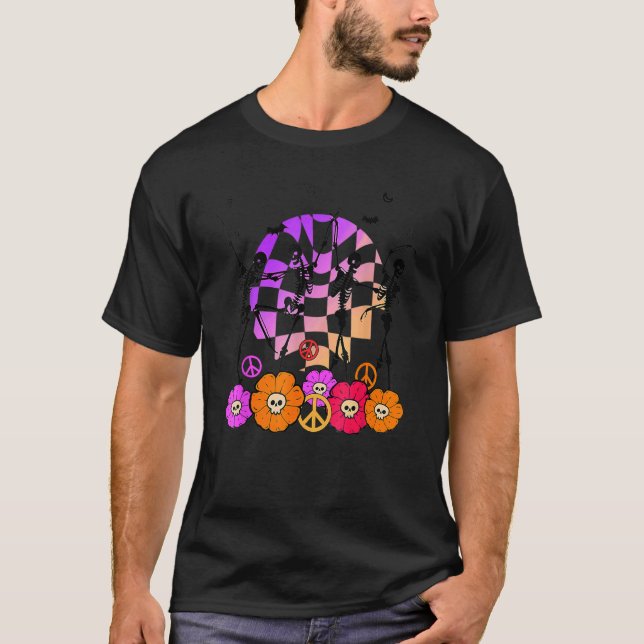 Retro Halloween Dancing Skeleton Retro Fall Vibes  T-Shirt (Front)