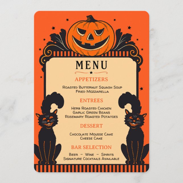 Retro Halloween Decor Style Wedding Menu (Front)