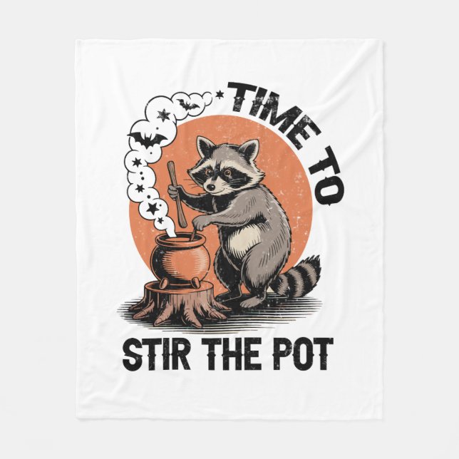 Retro Halloween Feral Time to Stir The Pot Fleece Blanket (Front)