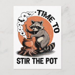 Retro Halloween Feral Time to Stir The Pot Postcard