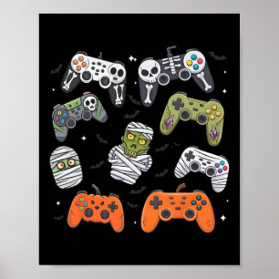 Retro Halloween Gaming Controller Skeleton Game Ha Poster