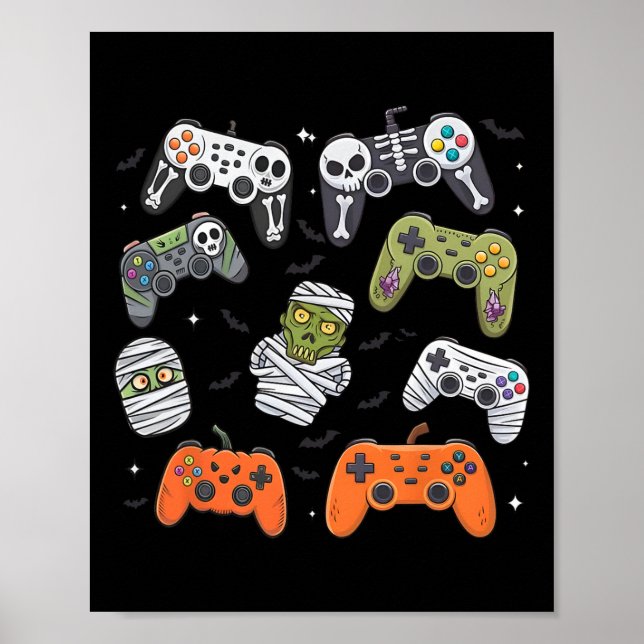 Retro Halloween Gaming Controller Skeleton Game Ha Poster (Front)