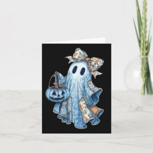 Retro Halloween Ghost Denim Pattern Bow Men Women Card