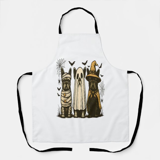 Retro Halloween Ghost French Bulldog Gothic Png Apron (Front)