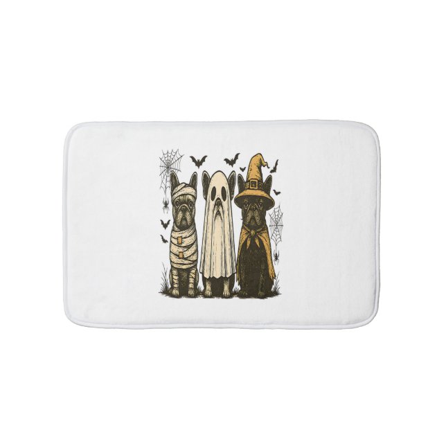 Retro Halloween Ghost French Bulldog Gothic Png Bath Mat (Front)