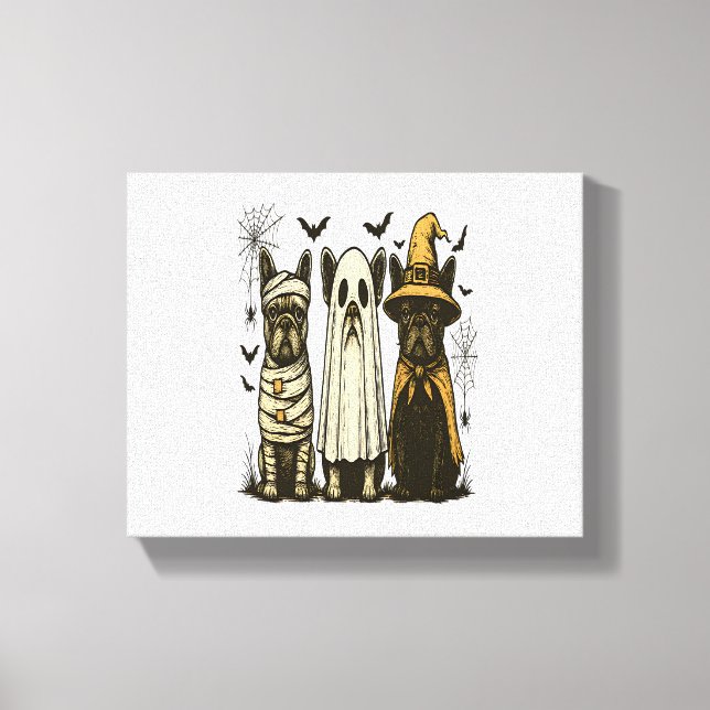 Retro Halloween Ghost French Bulldog Gothic Png Canvas Print (Front)