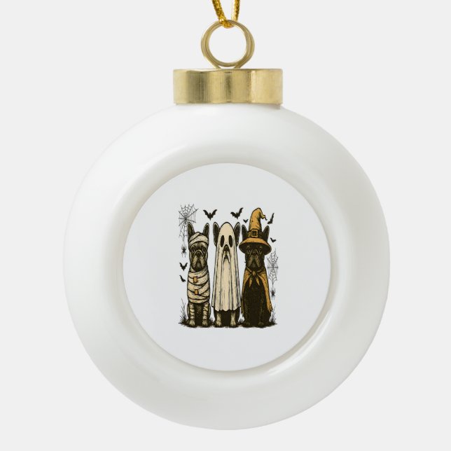 Retro Halloween Ghost French Bulldog Gothic Png Ceramic Ball Christmas Ornament (Front)
