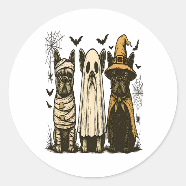 Retro Halloween Ghost French Bulldog Gothic Png Classic Round Sticker (Front)