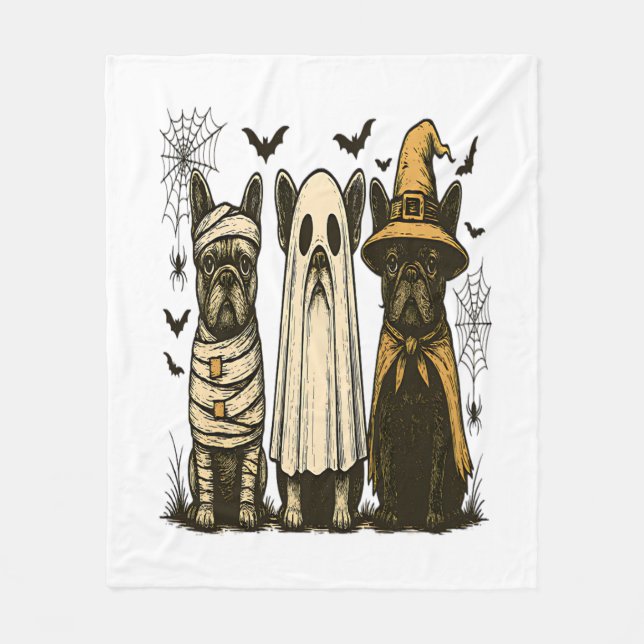 Retro Halloween Ghost French Bulldog Gothic Png Fleece Blanket (Front)