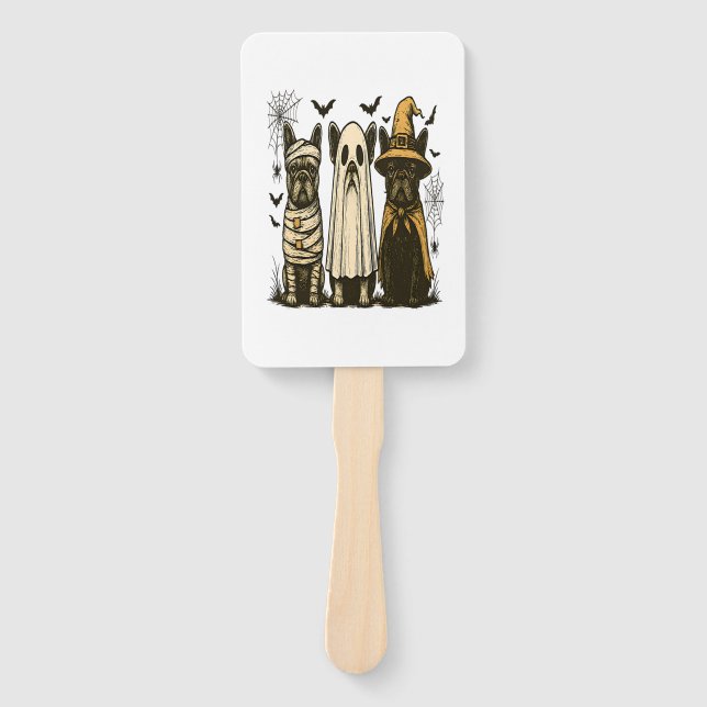 Retro Halloween Ghost French Bulldog Gothic Png Hand Fan (Front)