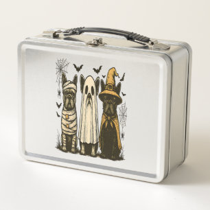 Retro Halloween Ghost French Bulldog Gothic Png Metal Lunch Box
