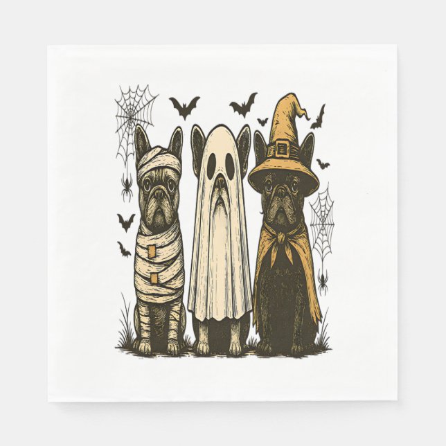 Retro Halloween Ghost French Bulldog Gothic Png Napkin (Front)