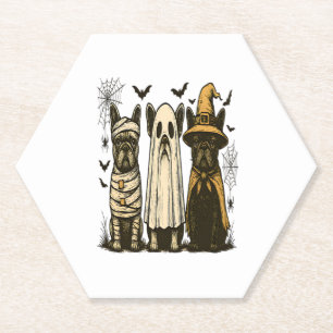 Retro Halloween Ghost French Bulldog Gothic Png Paper Coaster