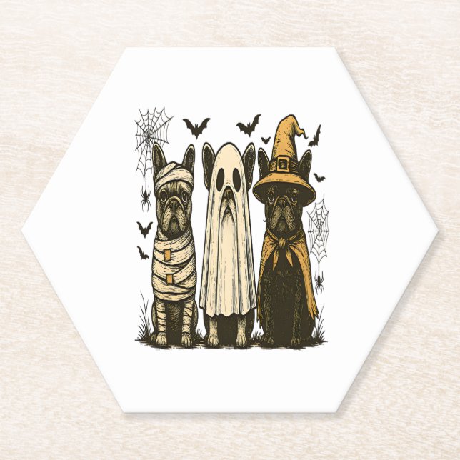 Retro Halloween Ghost French Bulldog Gothic Png Paper Coaster (Front)