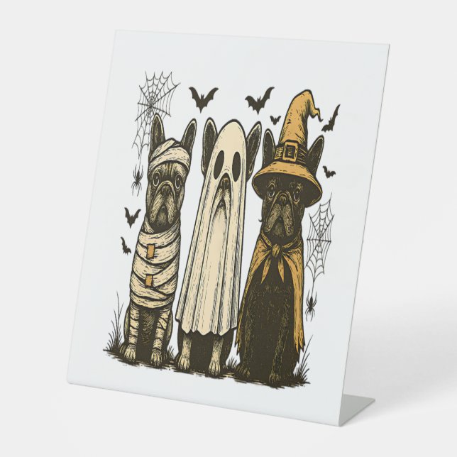 Retro Halloween Ghost French Bulldog Gothic Png Pedestal Sign (Front)