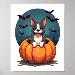 Retro Halloween Ghost French Bulldog Gothic Png Poster