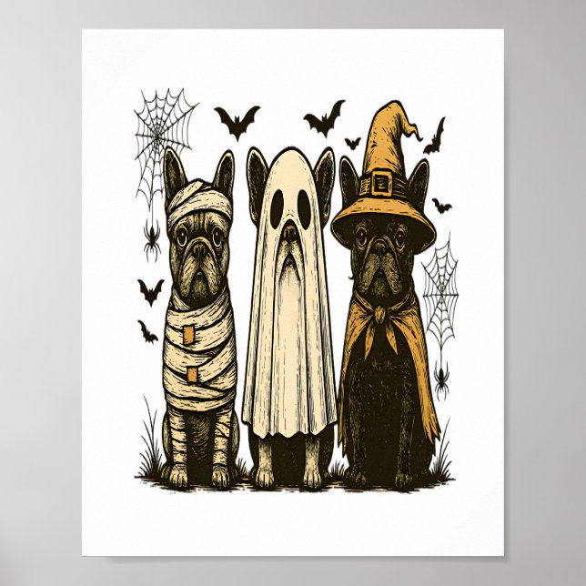 Retro Halloween Ghost French Bulldog Gothic Png Poster (Front)