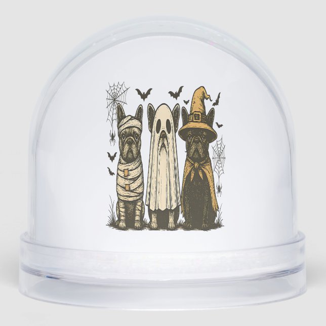 Retro Halloween Ghost French Bulldog Gothic Png Snowglobe (Front)
