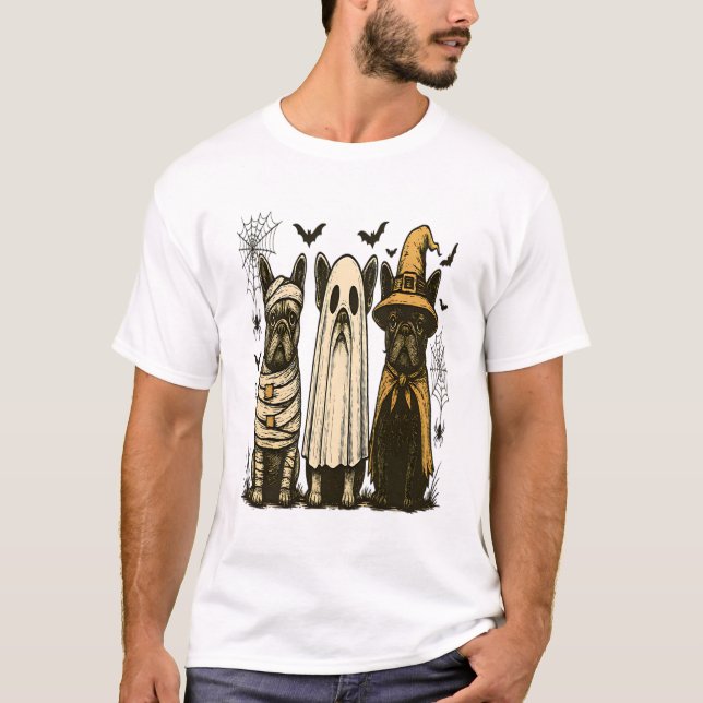 Retro Halloween Ghost French Bulldog Gothic Png T-Shirt (Front)
