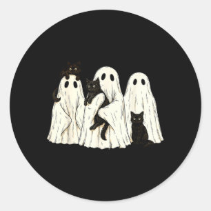 Retro Halloween Ghost Holding Black Cat Costume Classic Round Sticker