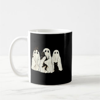 Retro Halloween Ghost Holding Black Cat Costume Coffee Mug