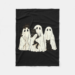 Retro Halloween Ghost Holding Black Cat Costume Fleece Blanket