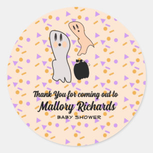 Retro Halloween Ghost Our Little Boo Baby Shower  Classic Round Sticker