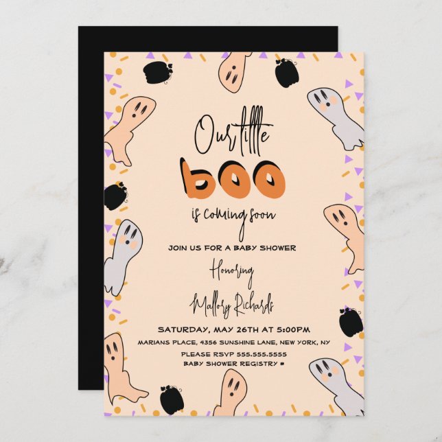Retro Halloween Ghost Our Little Boo Baby Shower Invitation (Front/Back)