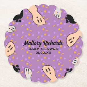 Retro Halloween Ghost Our Little Boo Baby Shower Paper Coaster