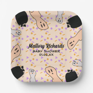 Retro Halloween Ghost Our Little Boo Baby Shower   Paper Plate