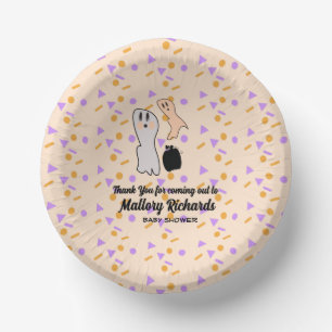 Retro Halloween Ghost Our Little Boo Baby Shower   Paper Plate