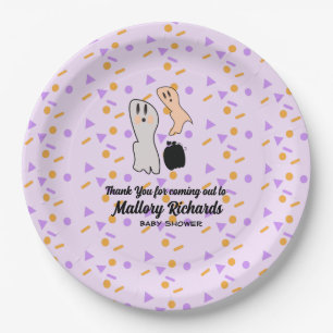 Retro Halloween Ghost Our Little Boo Baby Shower Paper Plate