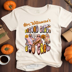 Retro Halloween Ghost Second Grade Teacher Name T-Shirt