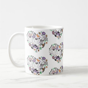 Retro Halloween Ghosts and Pumpkin Heart shape Coffee Mug