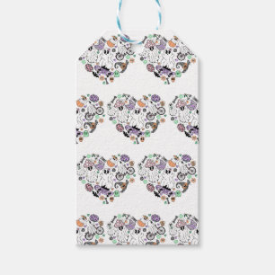 Retro Halloween Ghosts and Pumpkin Heart shape Gift Tags