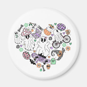 Retro Halloween Ghosts and Pumpkin Heart shape Magnet